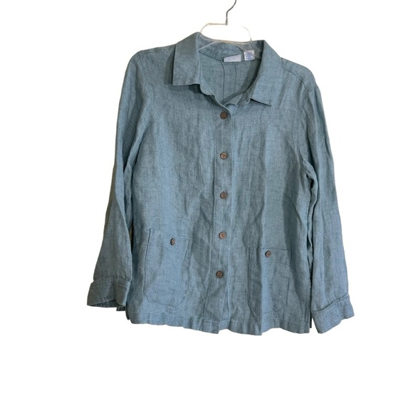 Linen Plus Sigrid Olsen Front button Top Sz M - Picture 4 of 7
